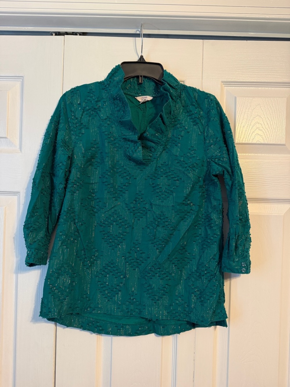 crown & ivy Teal Textured V-Neck Tunic Top